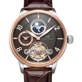 Carl von Zeyten Automatik UhrWunderschöne Automatik Uhr mit offener Unruhe  und zweiter Zeitzone in Edelstahl mit rosé Vergoldung und Lederband mit Faltschließe.